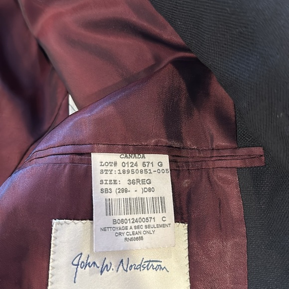 John W. Nordstrom men’s 100% Wool blazer suit jacket topcoat black size 36R EUC - Picture 3 of 6